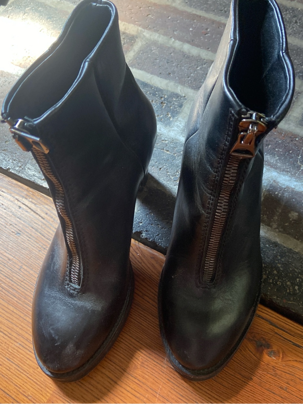 Acne studios Black Front-Zip Leather platform Ankle Boots 37 6.5